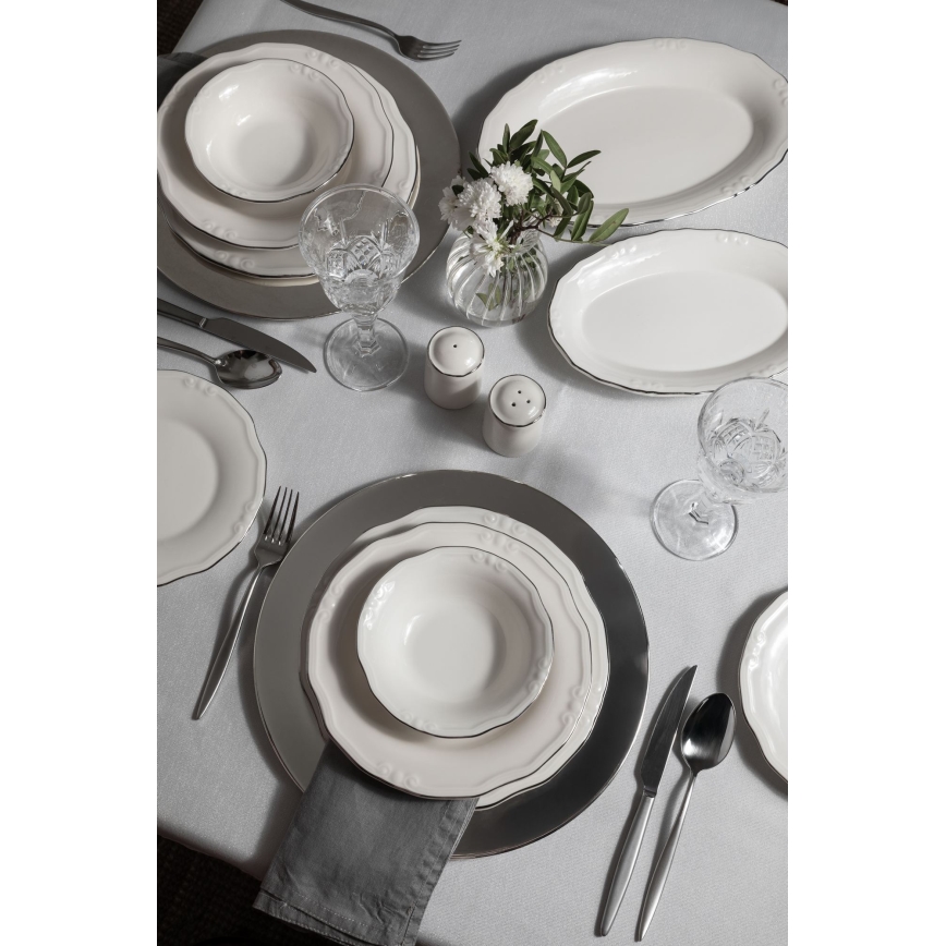 Komplet obiadowy 53-częściowy, biały/srebrny, porcelana