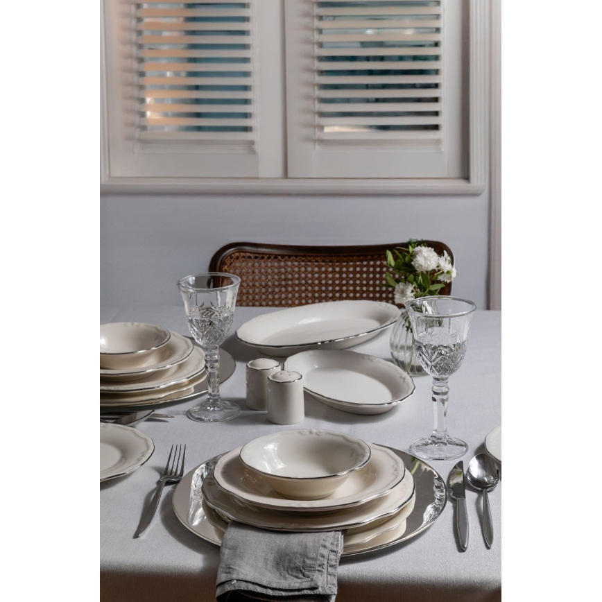 Komplet obiadowy 53-częściowy, biały/srebrny, porcelana