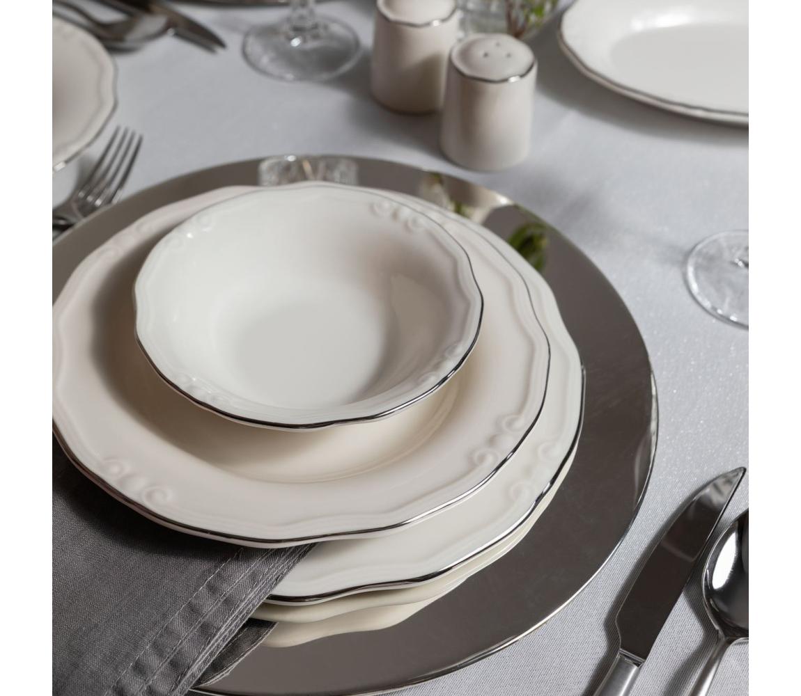 Komplet obiadowy 53-częściowy, biały/srebrny, porcelana