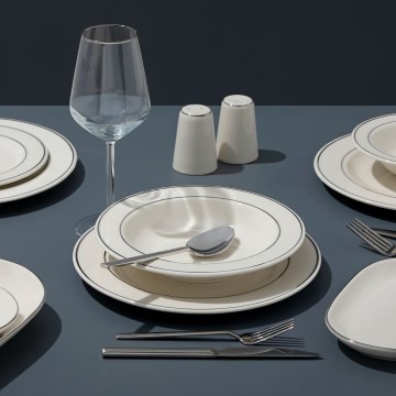 Komplet obiadowy 53-częściowy, kremowy/srebrny/porcelana