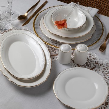 Komplet zastawy stołowej 53 części biały/złoty/porcelana