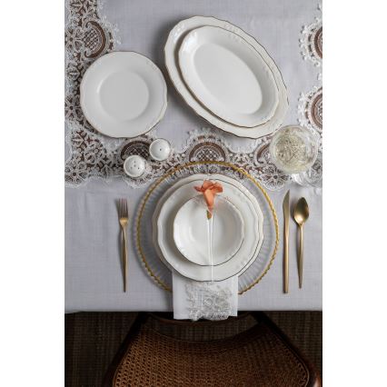 Komplet zastawy stołowej 53 części biały/złoty/porcelana