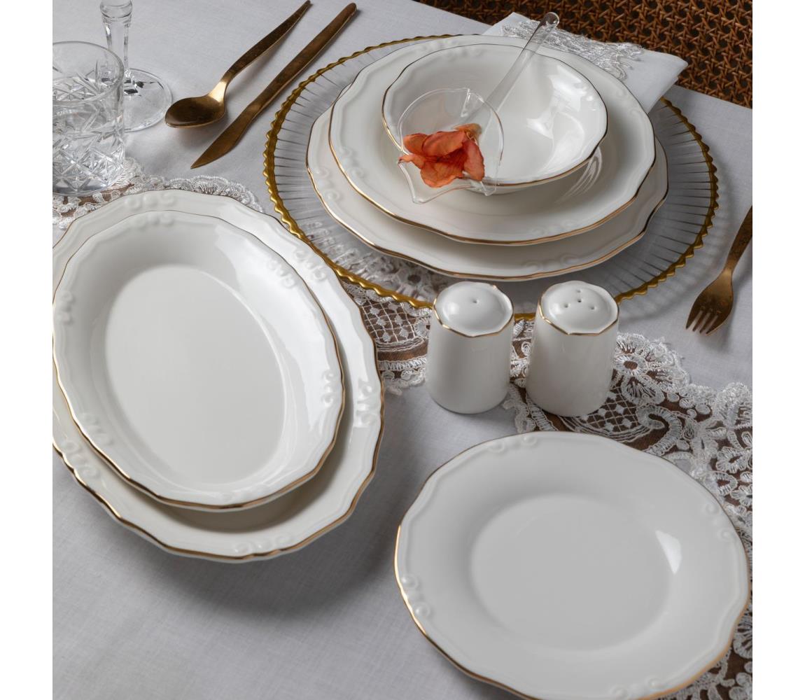Komplet zastawy stołowej 53 części biały/złoty/porcelana