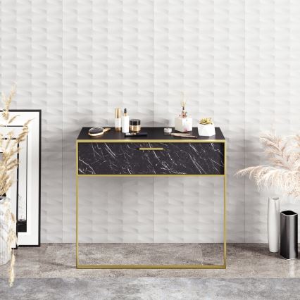 Konsola ścienna POLKA 76,8 x 90 cm złota/czarna