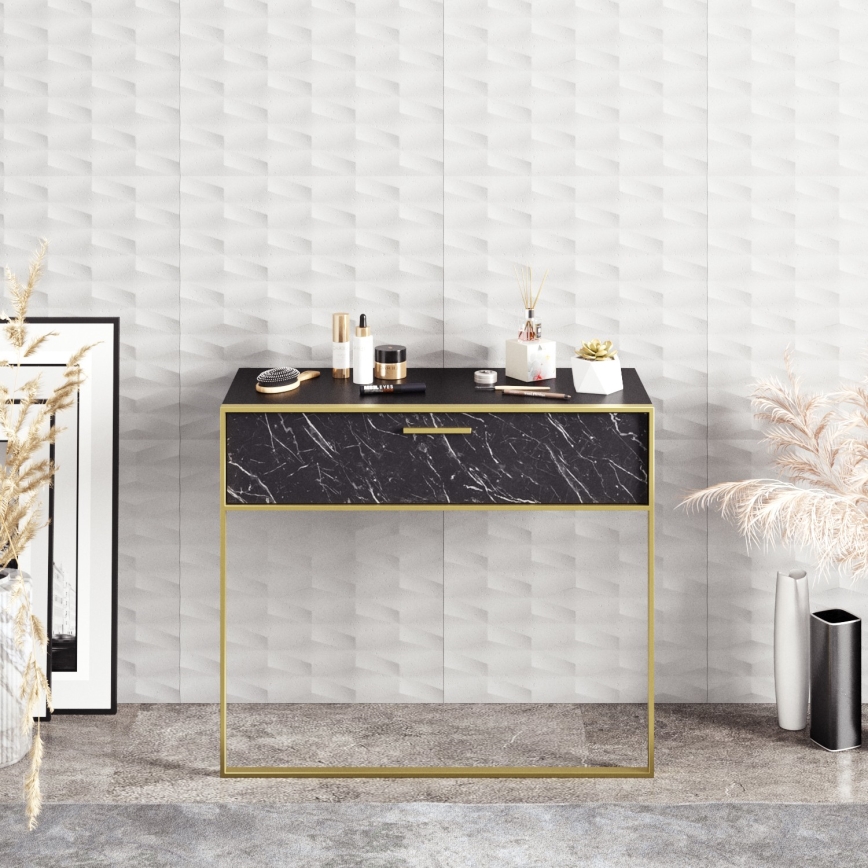 Konsola ścienna POLKA 76,8 x 90 cm złota/czarna