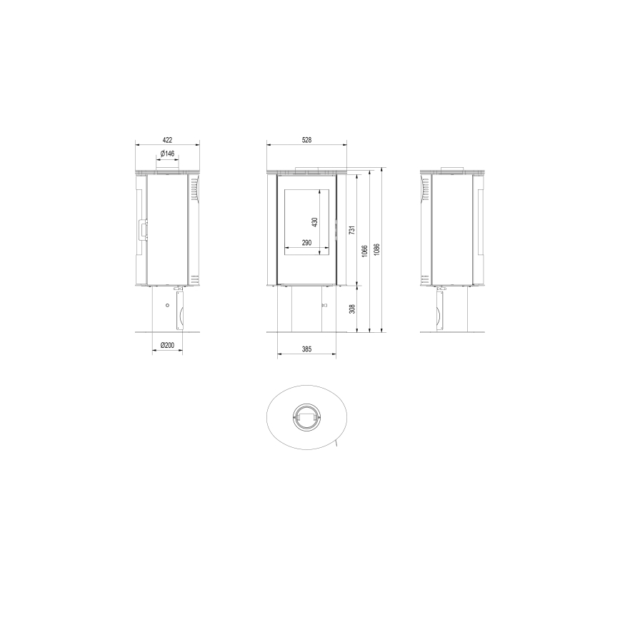 Kratki - Kominek stalowy 8kW 150mm