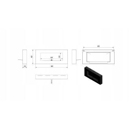 Kratki - Ścienny BIO kominek 40x90 cm 1,5kW czarny