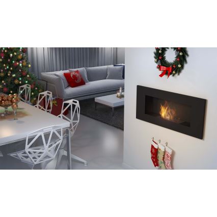 Kratki - Wbudowany BIO kominek 40x90 cm 2kW czarny