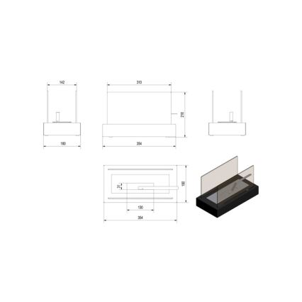 Kratki - BIO kominek 21,8x35,4 cm 1kW czarny