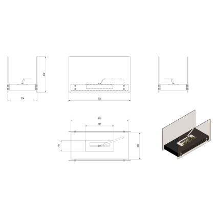 Kratki - BIO kominek 40,2x70 cm 2kW czarny