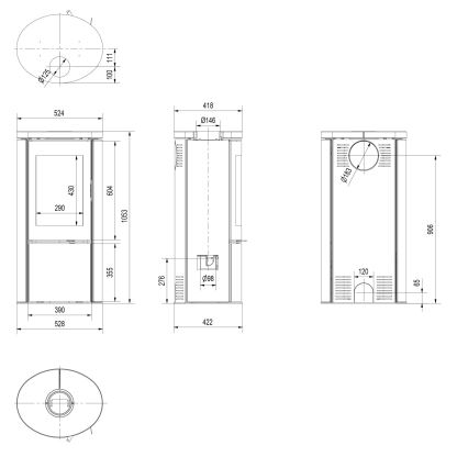 Kratki - Kominek stalowy 8kW 150mm