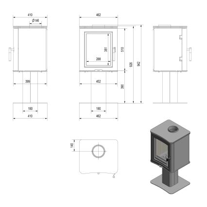 Kratki - Kominek stalowy 7kW 150mm