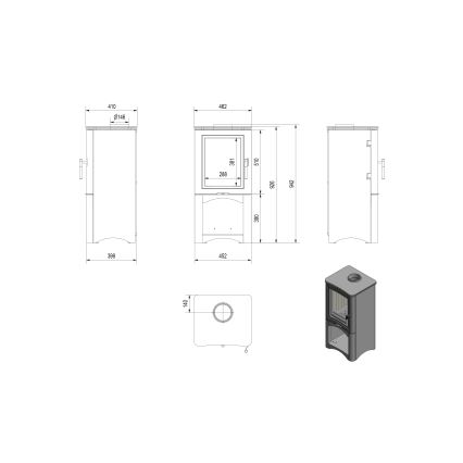 Kratki - Kominek stalowy 7kW 150mm