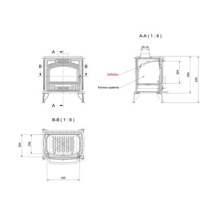 Kratki - Kominek żeliwny 8kW 130mm