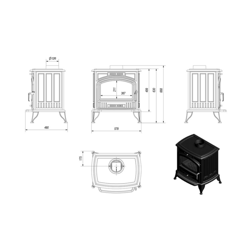 Kratki - Żeliwne piece kominkowe 8kW 150mm