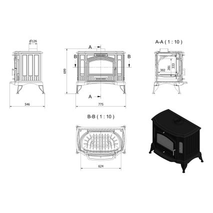 Kratki  - Kominek żeliwny 10kW 130mm