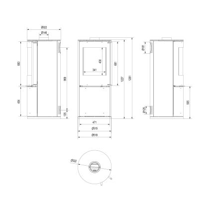 Kratki - Kominek stalowy 9kW 150mm