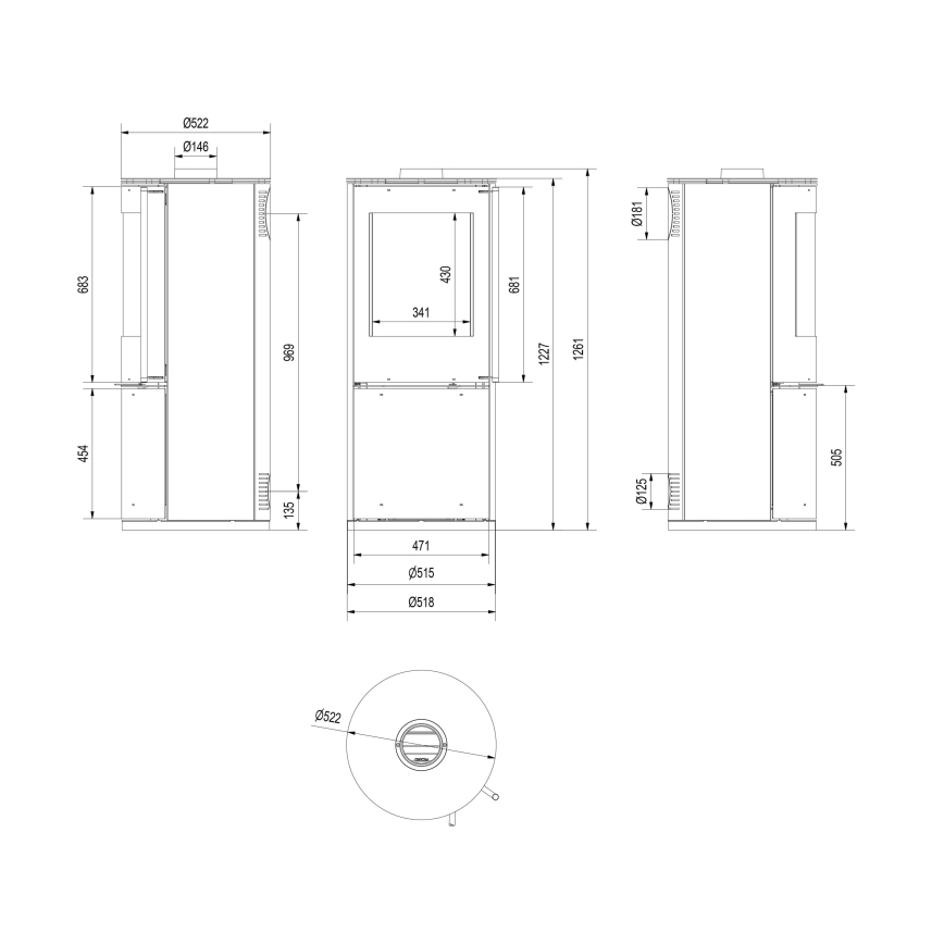 Kratki - Kominek stalowy 9kW 150mm
