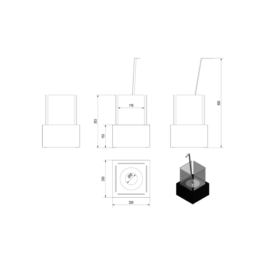 Kratki - BIO kominek 35,3x25 cm 1kW czarny