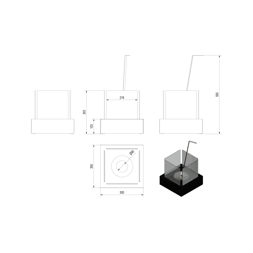 Kratki - BIO kominek 30,3x30 cm 1kW biały