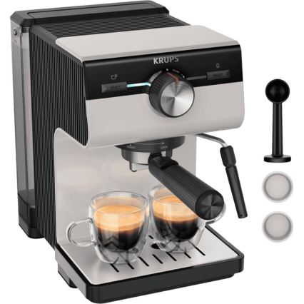 Krups - Dźwigniowy ekspres do kawy na dwie filiżanki AUTHENTIC 1450W/230V szary