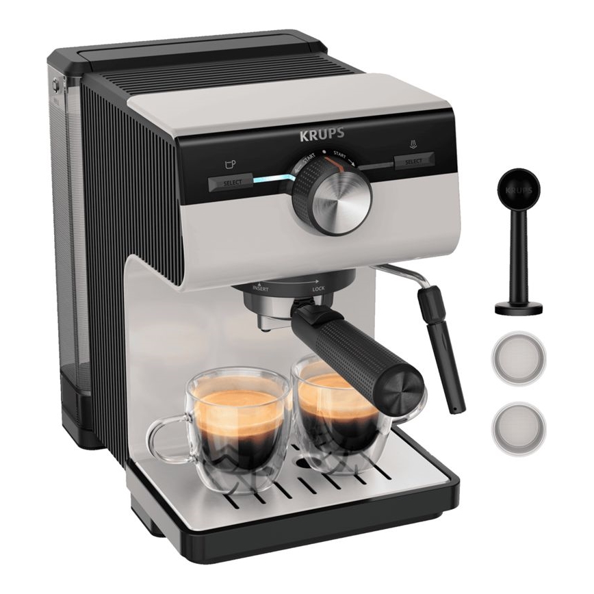 Krups - Dźwigniowy ekspres do kawy na dwie filiżanki AUTHENTIC 1450W/230V szary