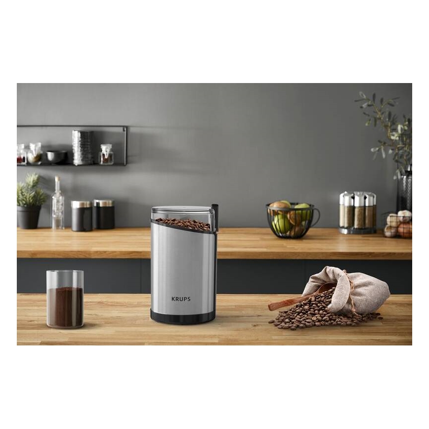 Krups - Elektryczny młynek do kawy 85g FAST-TOUCH 200W/230V matowy chrom
