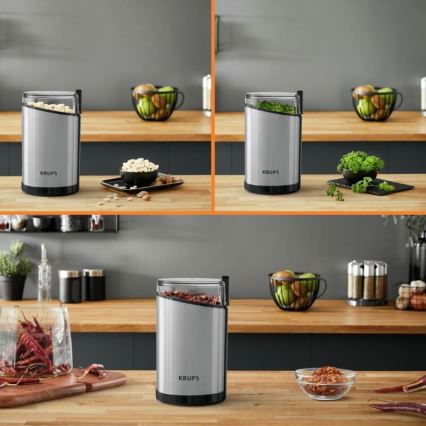 Krups - Elektryczny młynek do kawy 85g FAST-TOUCH 200W/230V matowy chrom