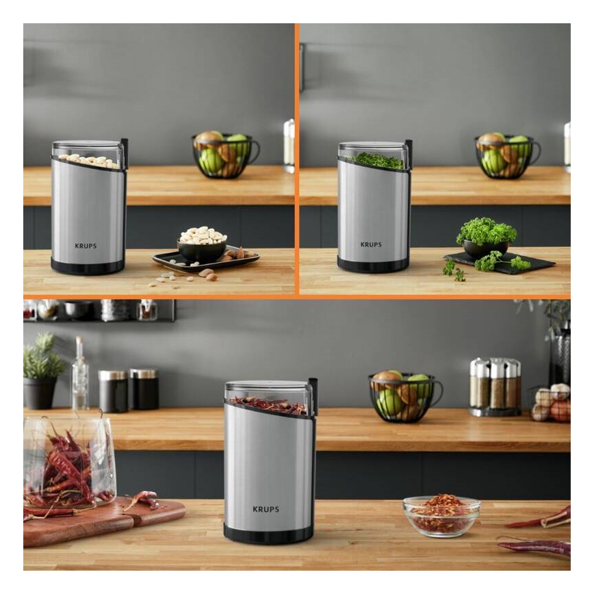 Krups - Elektryczny młynek do kawy 85g FAST-TOUCH 200W/230V matowy chrom