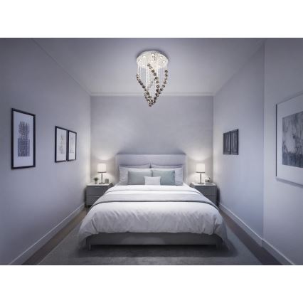 LED kryształowy plafon NAURU LED/30W/230V śr. 40 cm chrom połysk/czarny + pilot zdalnego sterowania