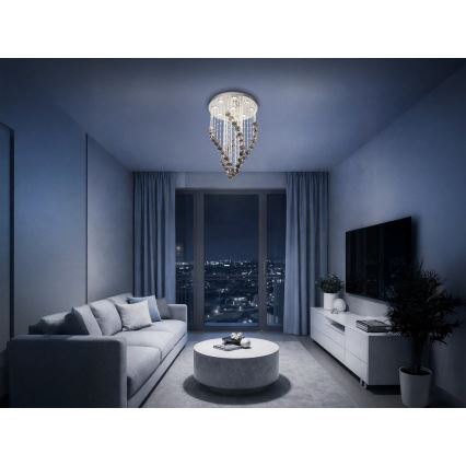 LED kryształowy plafon NAURU LED/30W/230V śr. 40 cm chrom połysk/czarny + pilot zdalnego sterowania