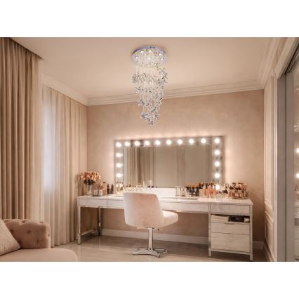 LED kryształowa lampa sufitowa SAMOA LED/30W/230V śr. 40 cm chrom błyszczący + pilot zdalnego sterowania
