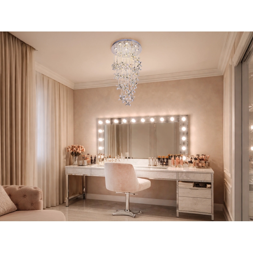 LED kryształowa lampa sufitowa SAMOA LED/30W/230V śr. 40 cm chrom błyszczący + pilot zdalnego sterowania