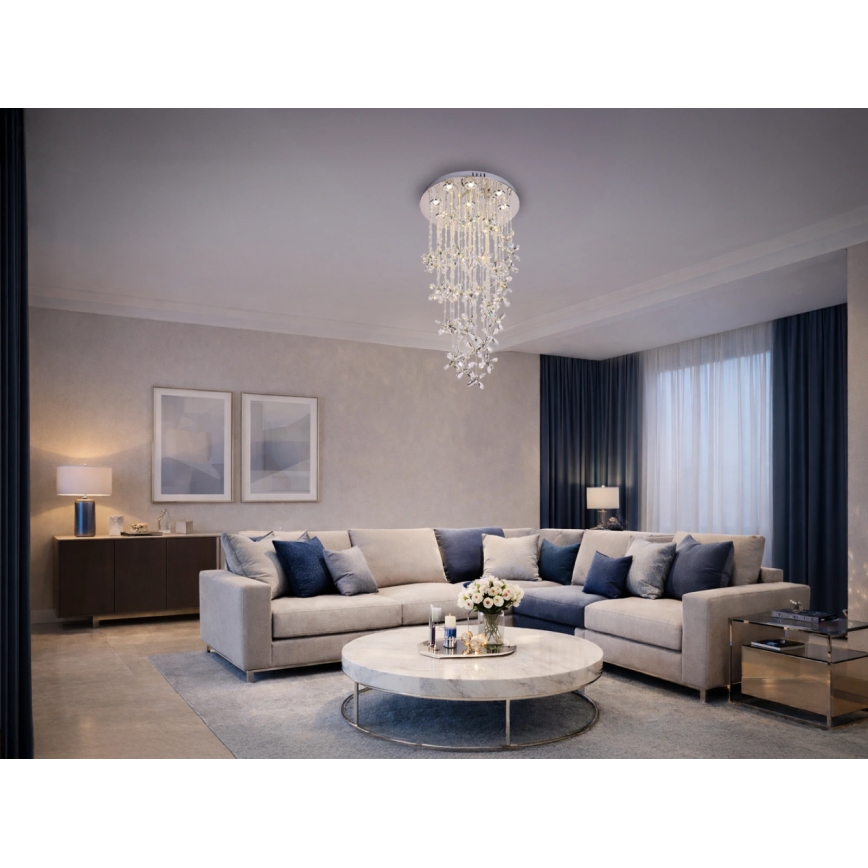 LED kryształowa lampa sufitowa SAMOA LED/30W/230V śr. 40 cm chrom błyszczący + pilot zdalnego sterowania