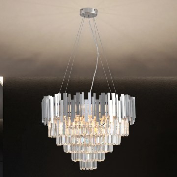 Kryształowy żyrandol na lince PLAZA 9xE14/40W/230V śr. 60 cm srebrny