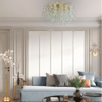 Kryształowy żyrandol natynkowy 12xG9/40W/230V złoty