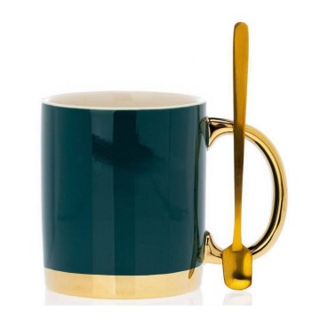 Kubek z łyżeczką LANA zielony/złoty