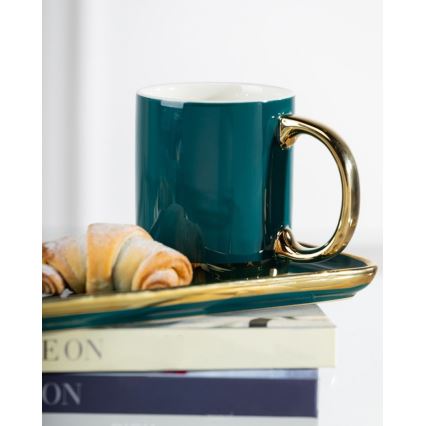 Kubek z łyżeczką LANA zielony/złoty