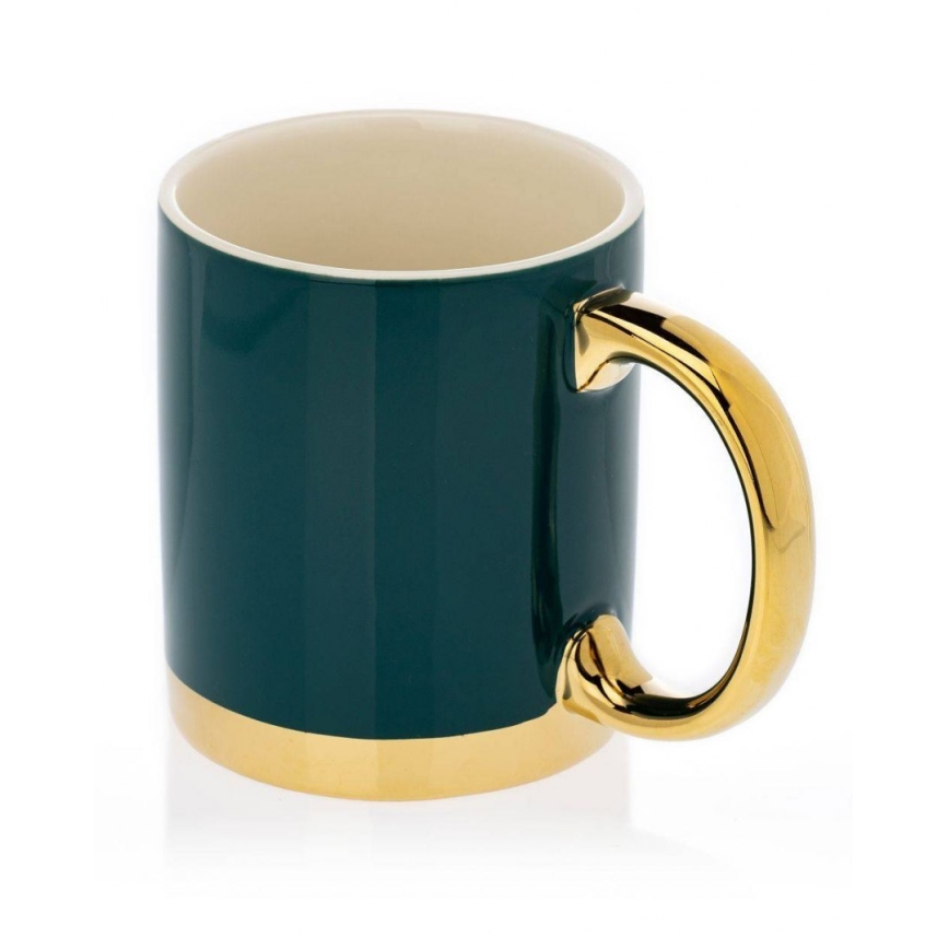 Kubek z łyżeczką LANA zielony/złoty