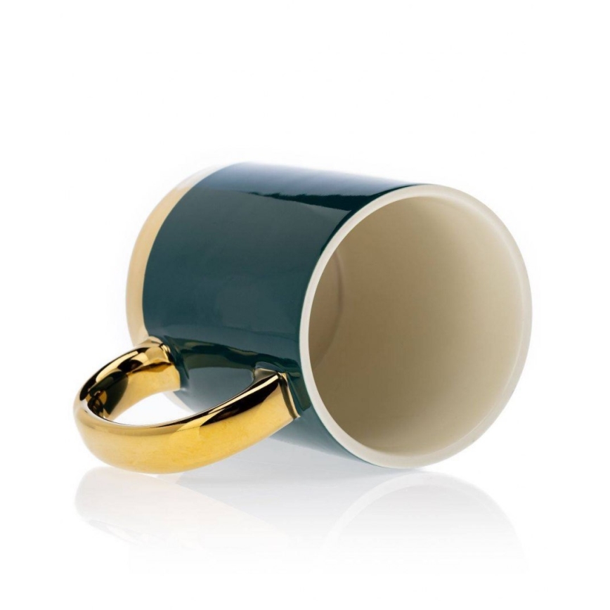 Kubek z łyżeczką LANA zielony/złoty