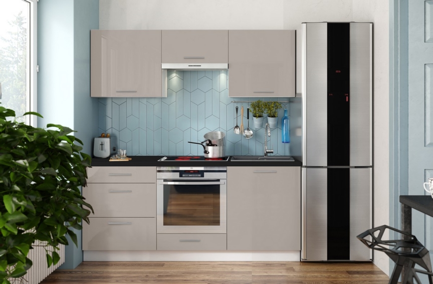 Kuchnia CELESTE 180 cm w kolorze taupe, błyszcząca