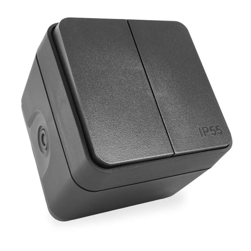 Łącznik domowy 2-przyciskowy schodowy nr 6+6 IP55 antracyt