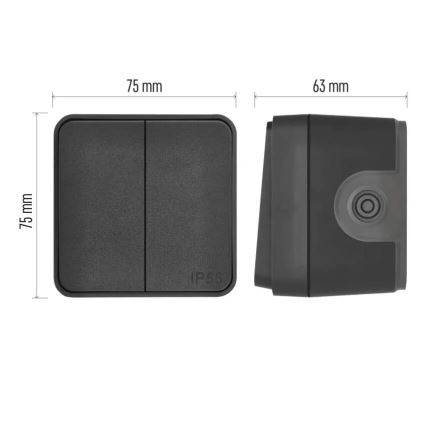 Łącznik domowy 2-przyciskowy schodowy nr 6+6 IP55 antracyt