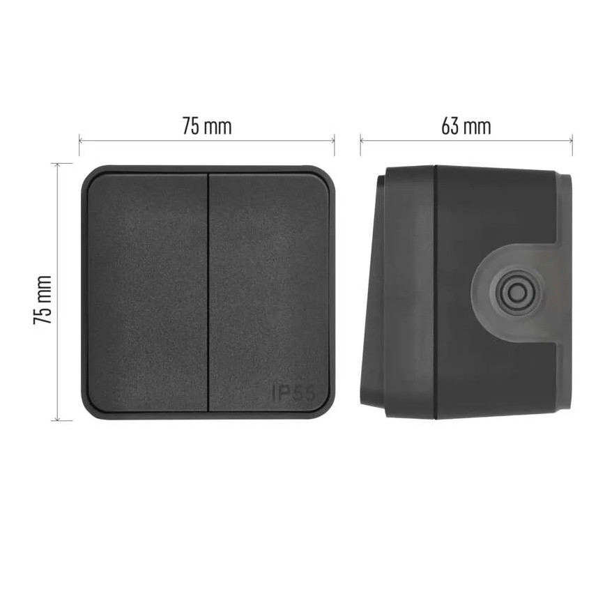 Łącznik domowy 2-przyciskowy schodowy nr 6+6 IP55 antracyt