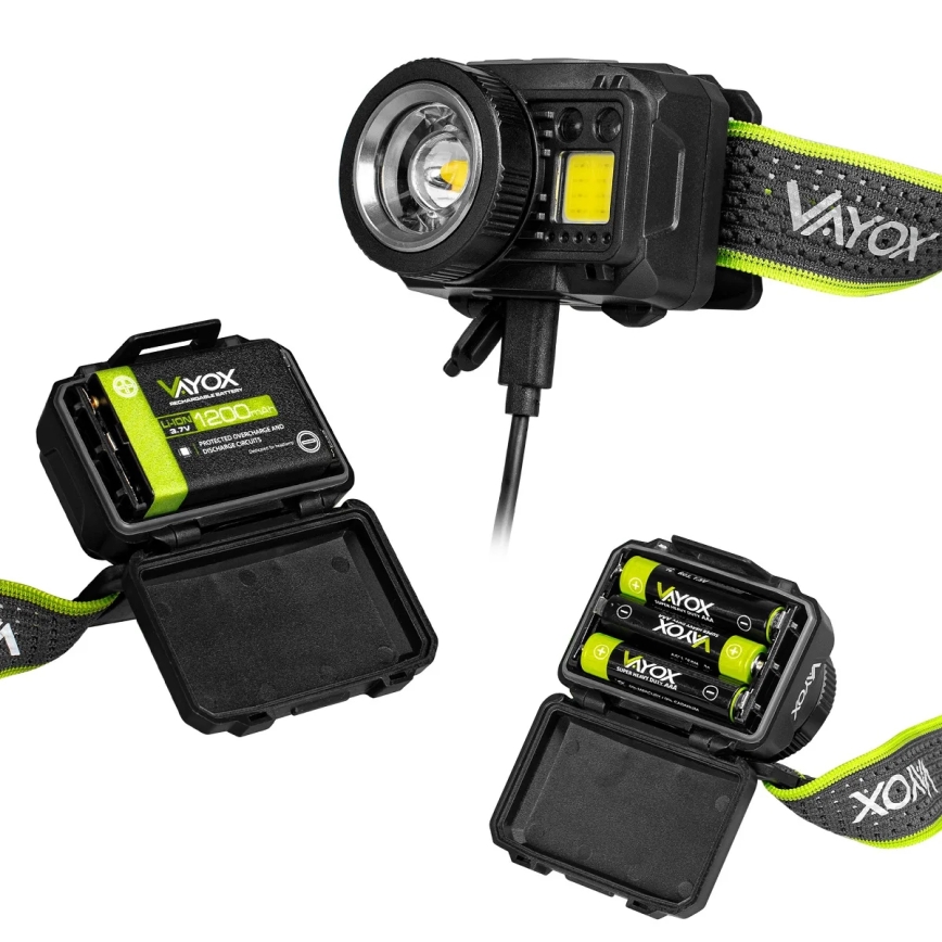 Ładowalna ściemnialna czołówka LED z czujnikiem i czerwonym światłem LED/6W/5V/3xAAA IP66 500 lm 1200 mAh