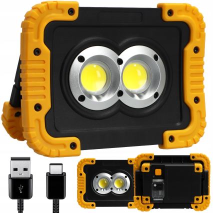 Ładowalny reflektor LED z funkcją powerbanku LED/20W/5V 4400 mAh IP44 czarny/żółty