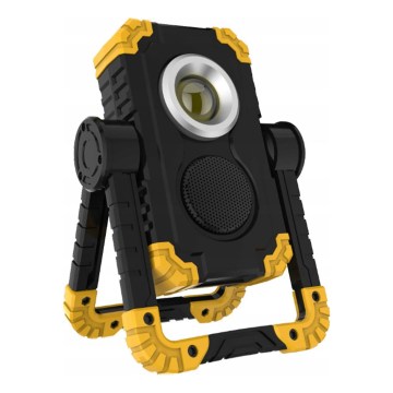 Ładowalny reflektor LED z głośnikiem i funkcją powerbanku LED/10W/5V 4400 mAh IP44 czarny/żółty