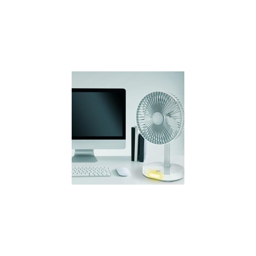 Ładowalny wentylator biurkowy z lampą LED, 3000 mAh/3,7 V, USB-C
