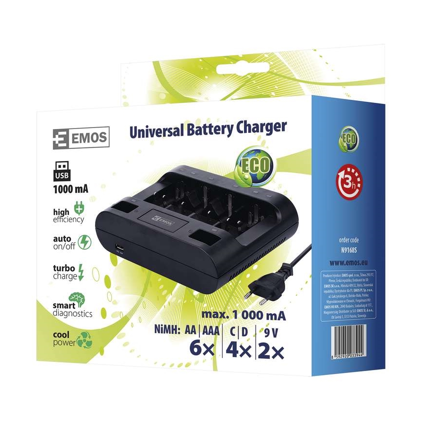 Ładowarka baterii UNI6 AAA/AA/C/D/9V 230V