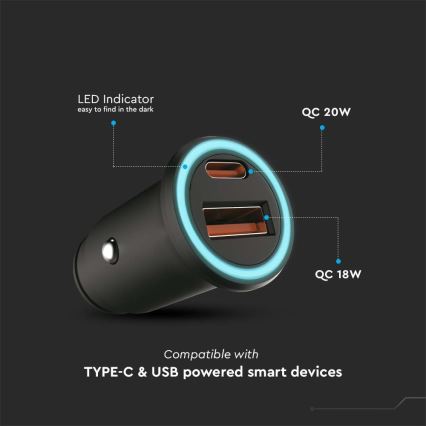 Ładowarka samochodowa Power Delivery 20W 12-24V/3A USB/C czarna